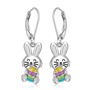 easter bunny earrings for women sterling silver cute bunny rabbit egg earrings dangle jewelry easter holiday gifts