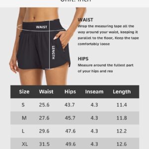 YEZII Athletic Shorts for Women with Pockets High Waist Running Workout Shorts Gym Yoga White Summer Shorts Black-L