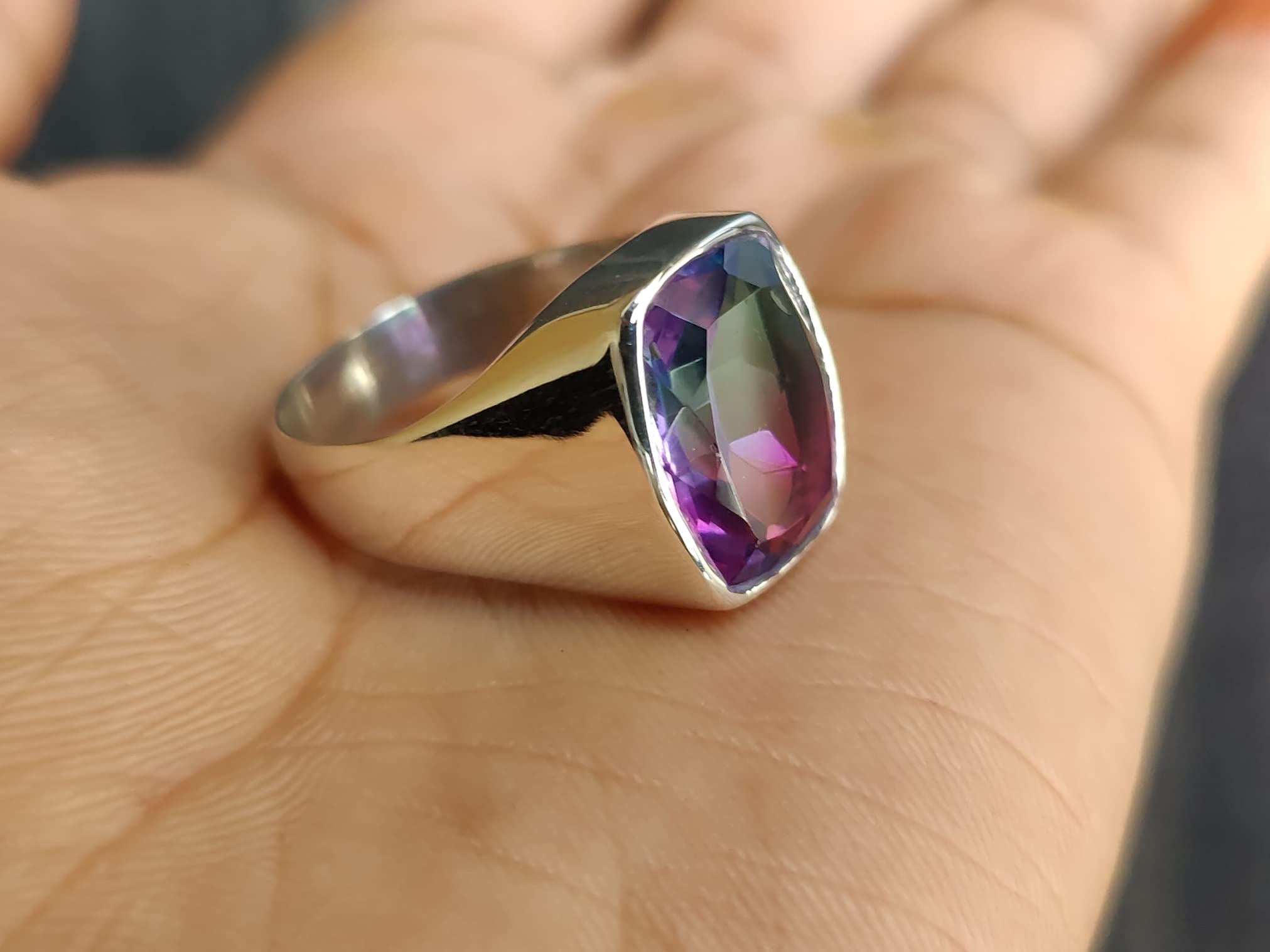 Mens Women Ring, Watermelon Tourmaline Ring, Signet Ring, 925 Solid Sterling Silver Ring, Tourmaline Quartz Ring, Bohemian Ring, Handmade Ring, Gift Ring (925 Solid Silver, 10.25)