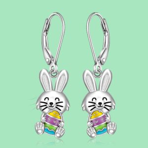 Easter Bunny Earrings for Women Sterling Silver Cute Bunny Rabbit Egg Earrings Dangle Jewelry Easter Holiday Gifts