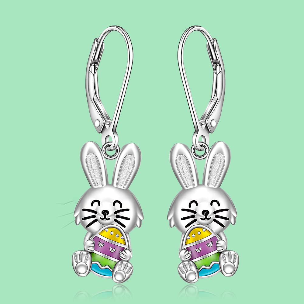 Easter Bunny Earrings for Women Sterling Silver Cute Bunny Rabbit Egg Earrings Dangle Jewelry Easter Holiday Gifts