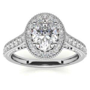 Kiara Gems 5.15 Carat Oval Diamond Moissanite Engagement Ring Wedding Ring Eternity Band Vintage Solitaire Halo Hidden Prong Setting Silver Jewelry Anniversary Promise Ring Gift (7)