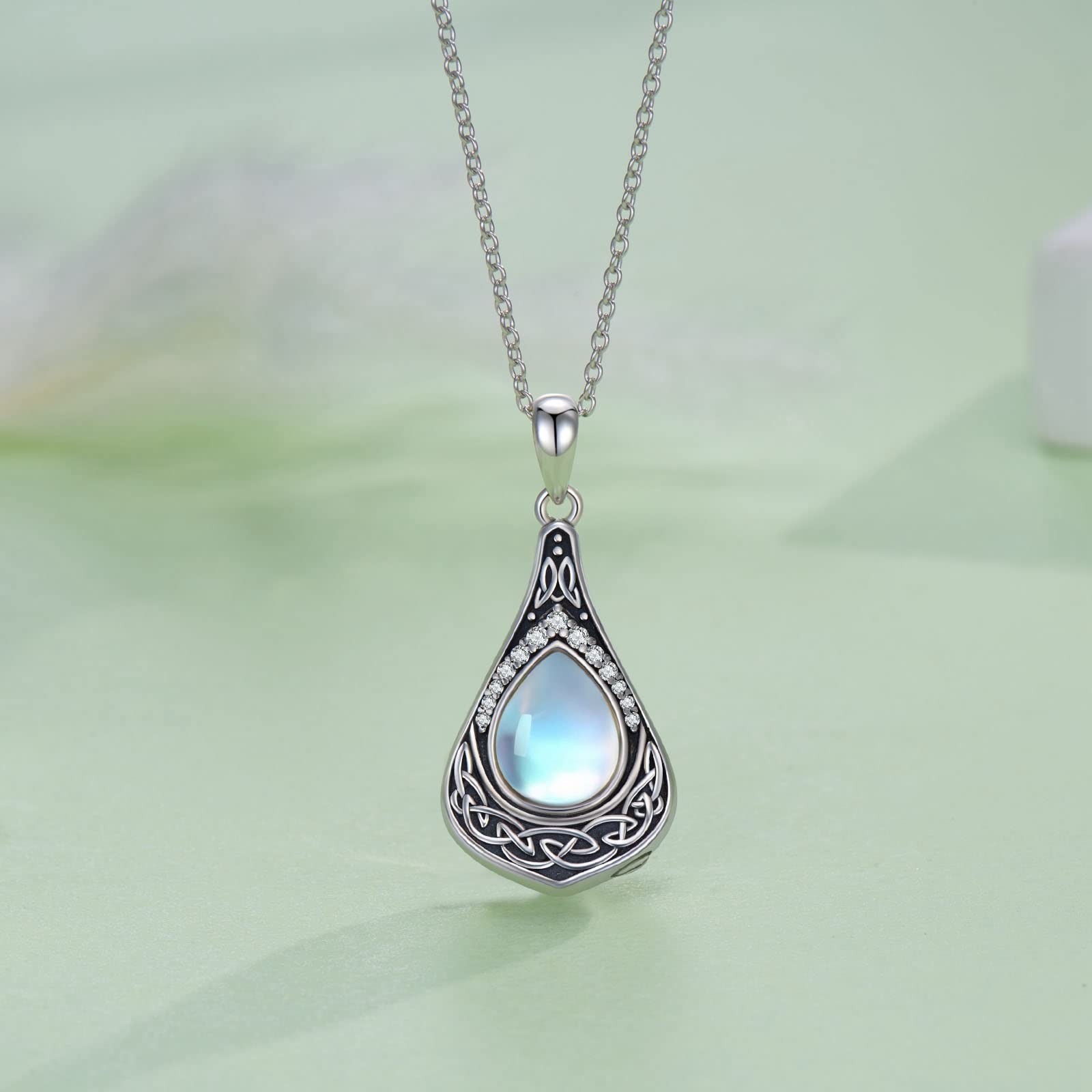 Celtic Urn Necklace For Ashes 925 Sterling Silver Moonstone Cremation Jewelry For Ashes Keepake Urn Necklace Gift For Women Wife Mother