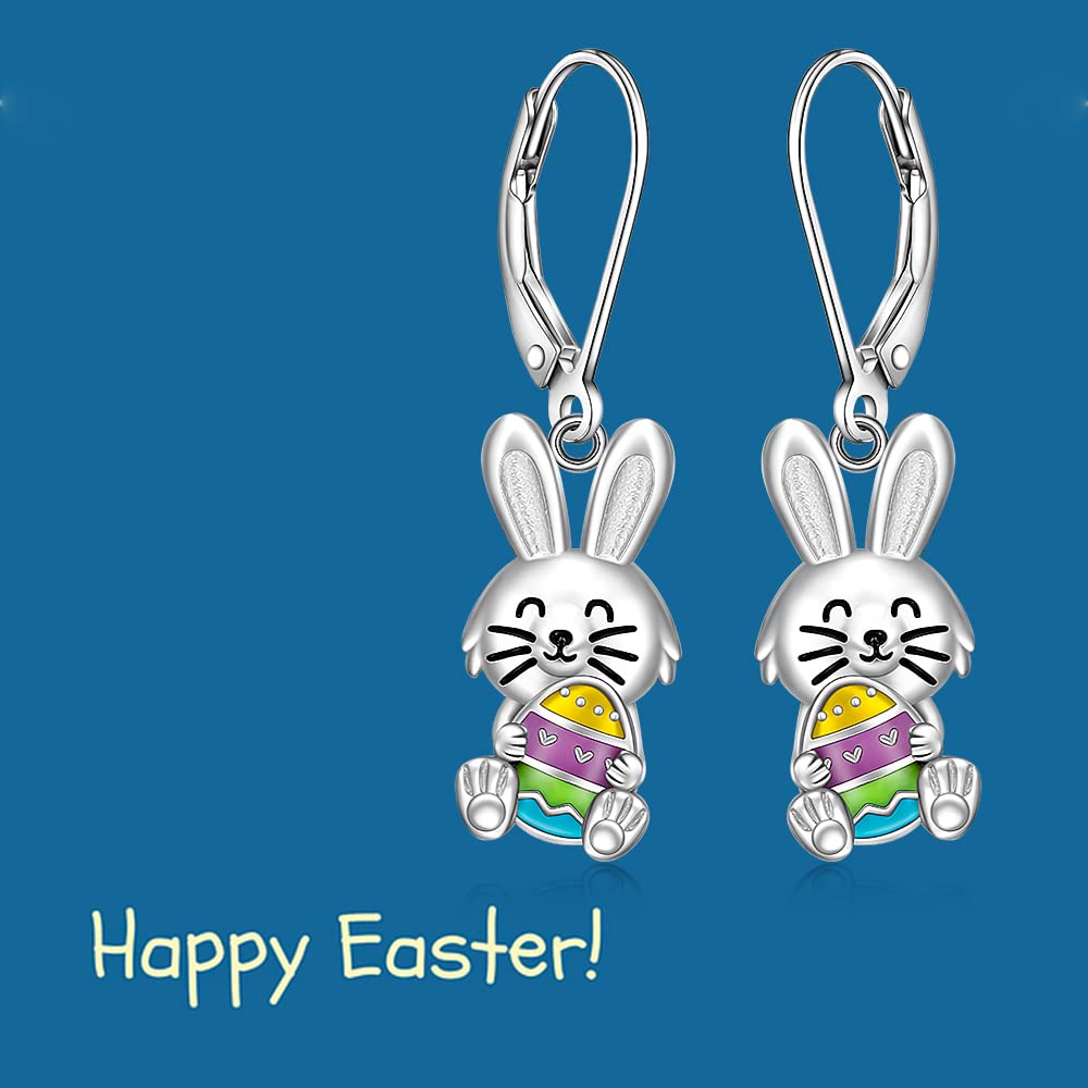 Easter Bunny Earrings for Women Sterling Silver Cute Bunny Rabbit Egg Earrings Dangle Jewelry Easter Holiday Gifts