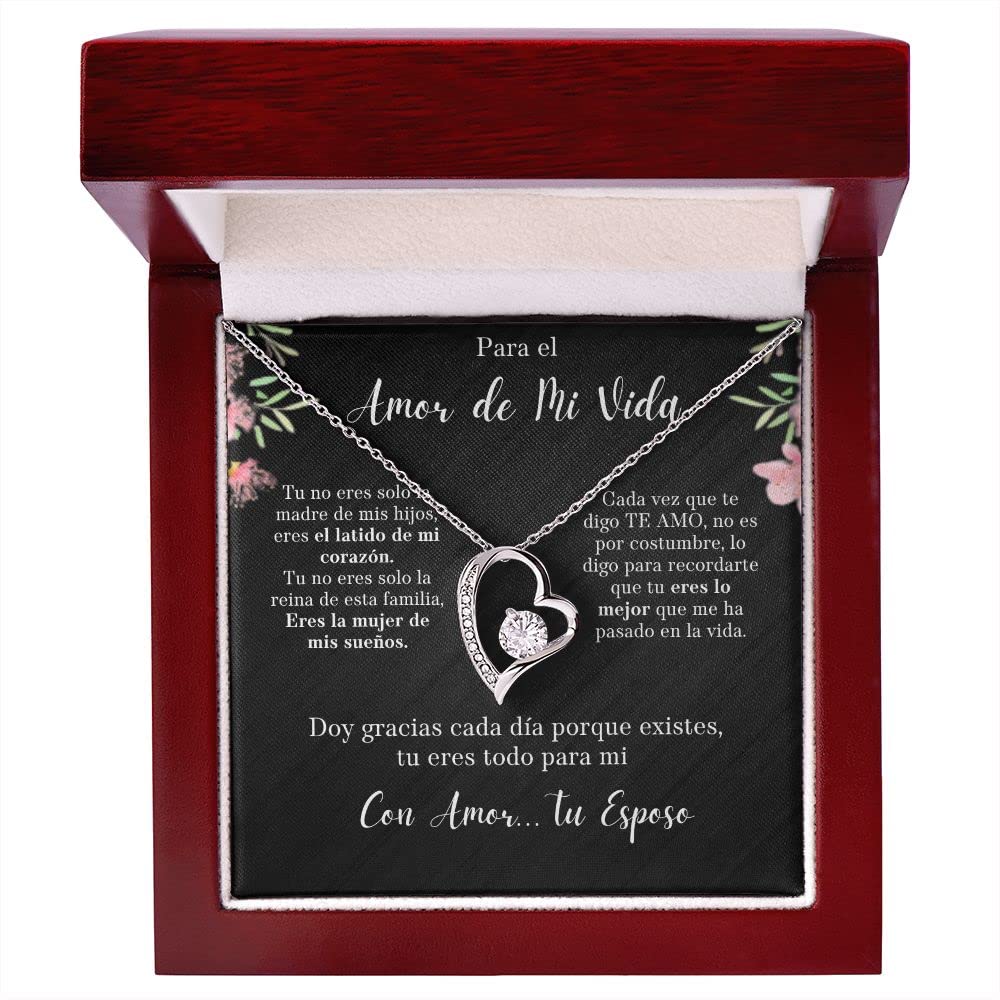 Regalo Para El Amor De Mi Vida Regalo Para Esposa Aniversario De Matrimonio Collar De Corazon Joya Para Mujer Regalo de Esposo Para Esposa Con Caja De Regalo y Tarjeta Mensaje Personalizado De Amor Incuido (14k White Gold Finish/Luxury Gift Box w/LED)