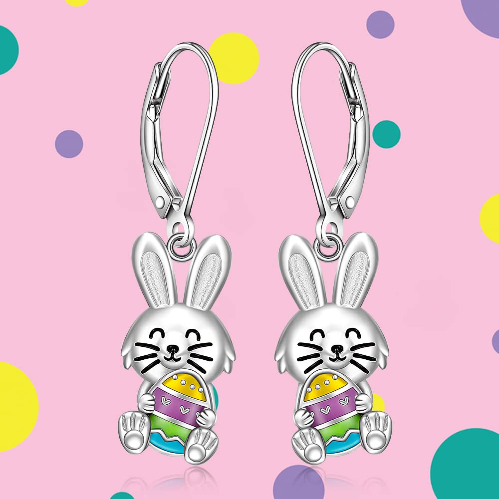 Easter Bunny Earrings for Women Sterling Silver Cute Bunny Rabbit Egg Earrings Dangle Jewelry Easter Holiday Gifts