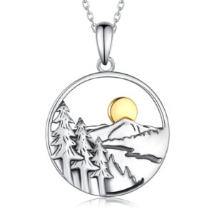 Yorionke Mountain Necklace Sterling Silver Mountain Pendant Necklace Nature Jewelry Gift for Skiers, Hikers, Campers, Climbers,Nature Lovers