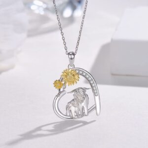 Highland Cow Necklace for Women 925 Sterling Silver Highland Cow Gifts Pendant Jewelry Birthday for Women Mom Animal Cow Lover