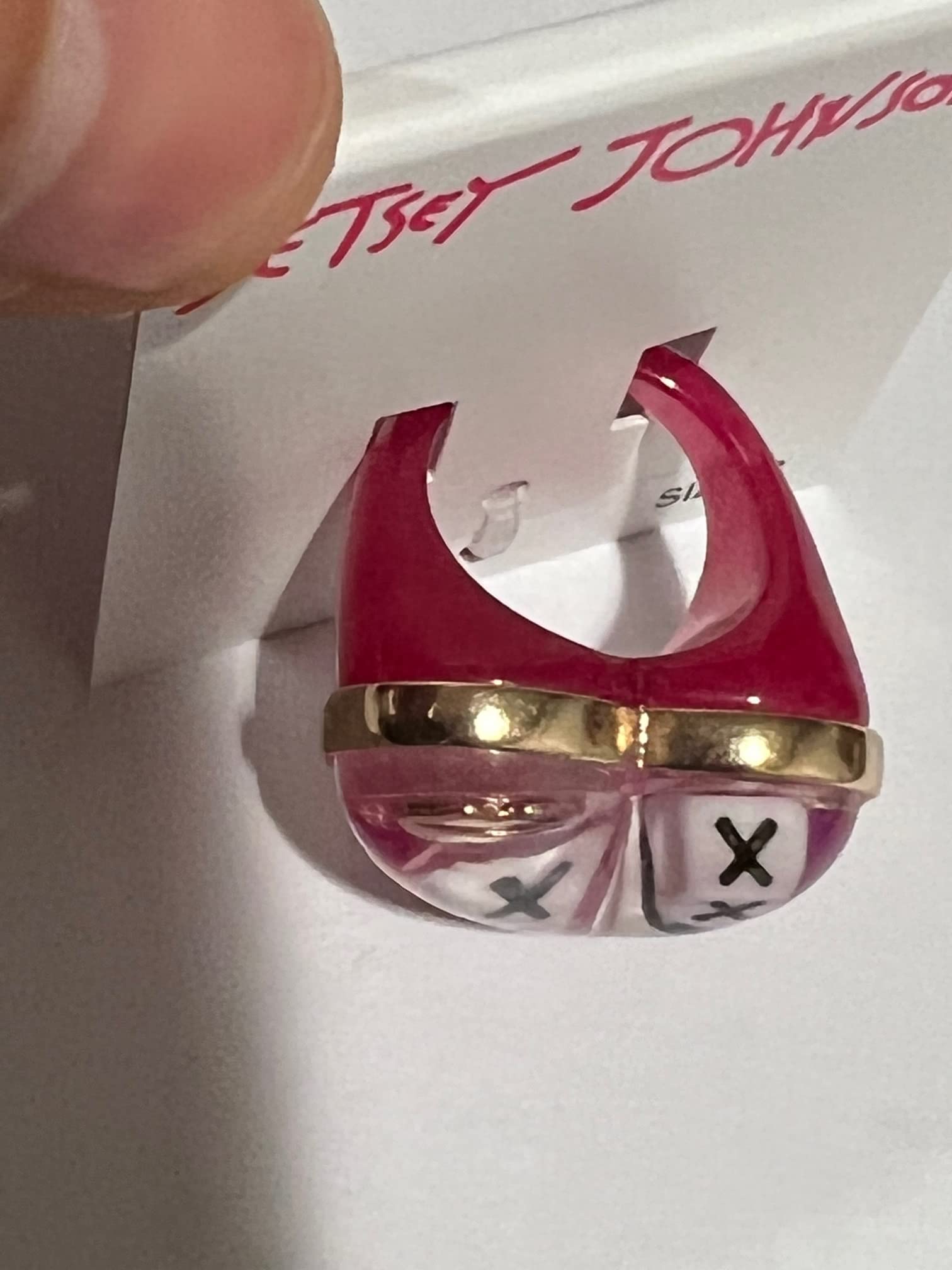 Betsey Johnson Chunky Fuchsia Pink Resin Heart Ring XOX and Gingham Size 8 NWT Valentine's Day Gift Idea Mother's Day XMAS Christmas Present LOVE Heart