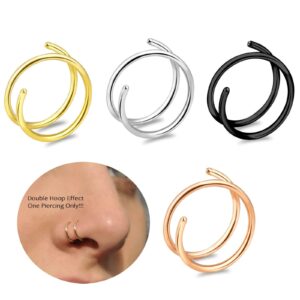 double hoop nose ring for single piercing,snug spiral nose ring 20g 8mm thin nose rings hoops piercing jewelry for women men(right side 4pcs 8mm)