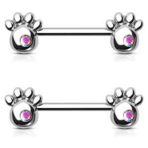 COCHARM 2pcs G23 Solid Titanium Nipple Rings for Women 14g Dog Paw Print Nipple Barbells 14mm Hypoallergenic Nipple Piercing Cute Nipple Jewelry