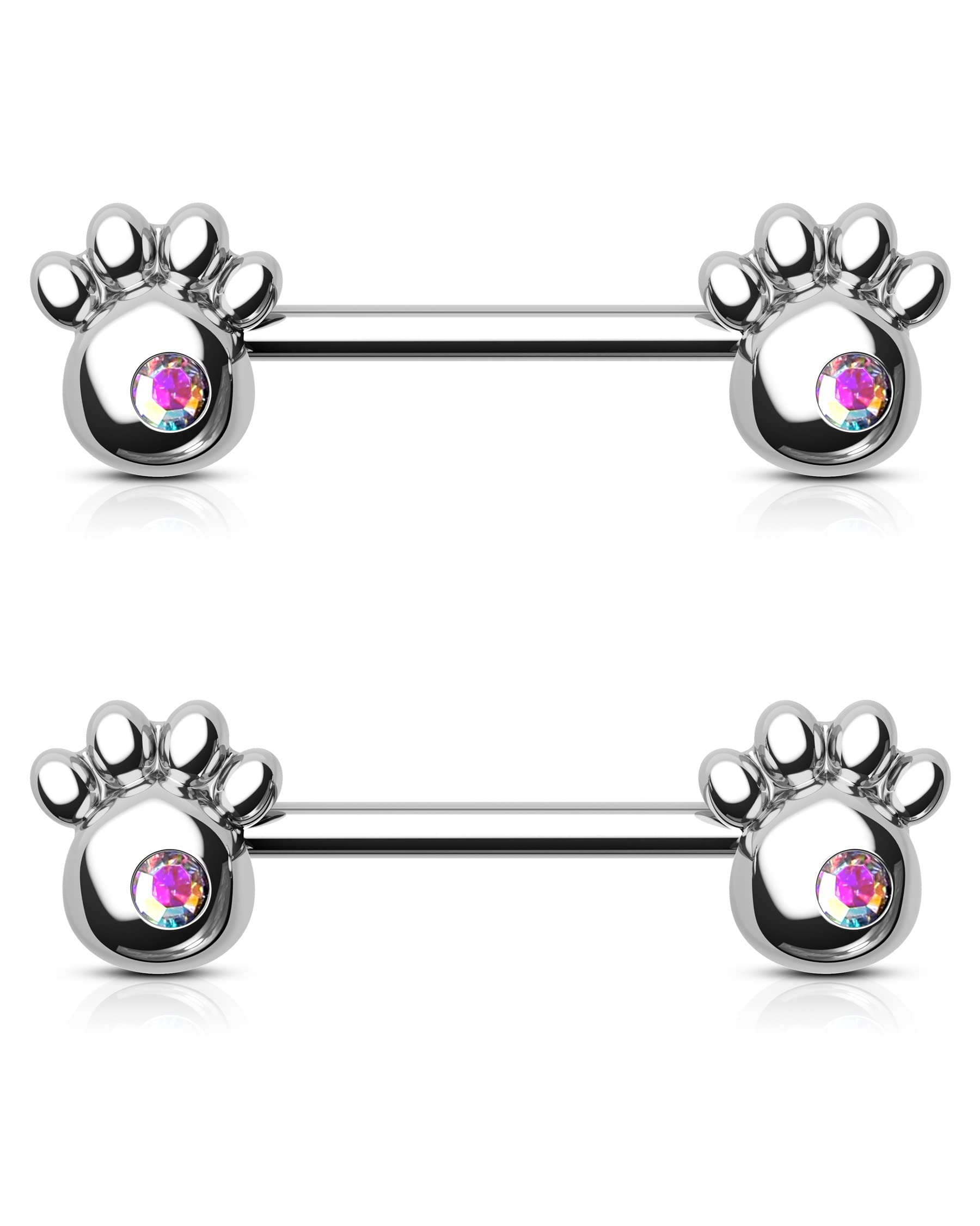 COCHARM 2pcs G23 Solid Titanium Nipple Rings for Women 14g Dog Paw Print Nipple Barbells 14mm Hypoallergenic Nipple Piercing Cute Nipple Jewelry