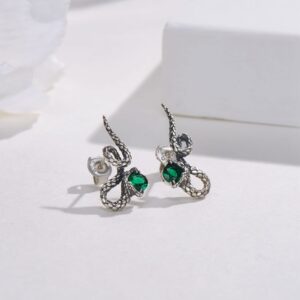 Snake Earrings 925 Sterling Silver Animal Dainty Earrings Green Crystal Snake Stud Earrings Jewelry Gifts for Women