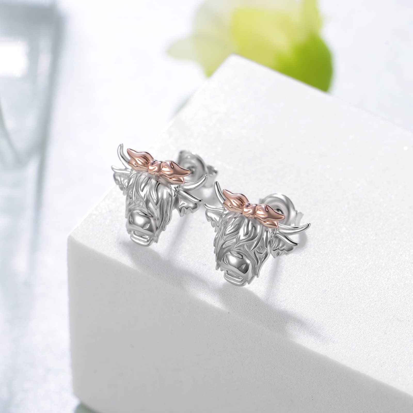 Highland Cow Earrings for Women 925 Sterling Silver Cow Stud Earrings Western Cow Boho Cow Earrings Jewelry Gifts for Women Animal Lover