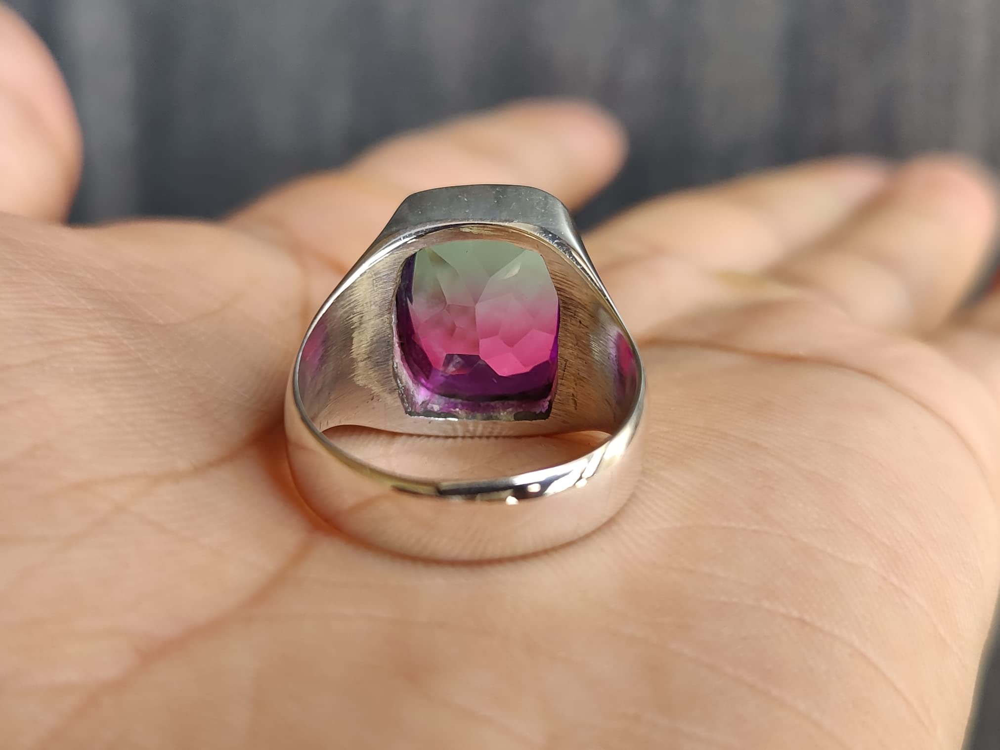 Mens Women Ring, Watermelon Tourmaline Ring, Signet Ring, 925 Solid Sterling Silver Ring, Tourmaline Quartz Ring, Bohemian Ring, Handmade Ring, Gift Ring (925 Solid Silver, 10.25)