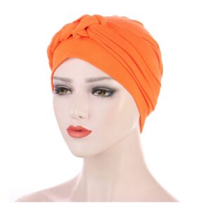 Women Pre-Tied Twisted Braid Turban Headbands Stretchy Headwear Classic Workouts Hair Cover (Orange, One Size)