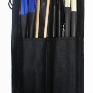 TUOREN Drum Stick Bag Portable Drumstick Storage Handbag with Drumsticks Drum Brushes Stick Set 4Pair Percussion Instrument Accessories for Jazz Acoustic Drummer Practice, Rock Band, Students Black