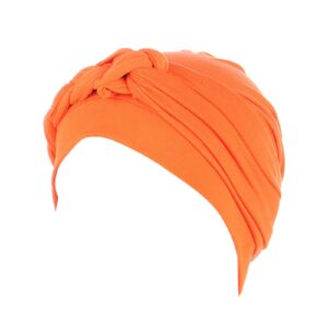 women pre-tied twisted braid turban headbands stretchy headwear classic workouts hair cover (orange, one size)