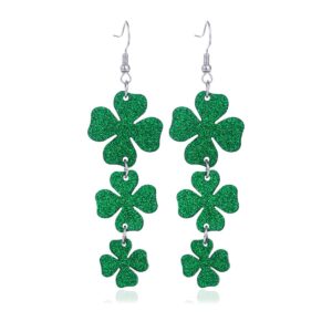 dreuyet st patrick's day earrings for women cute funny acrylic irish shamrock dangle earrings green clover hat horseshoe drop earrings good luck st. patrick's day holiday accessories jewelry (triple shamrock)