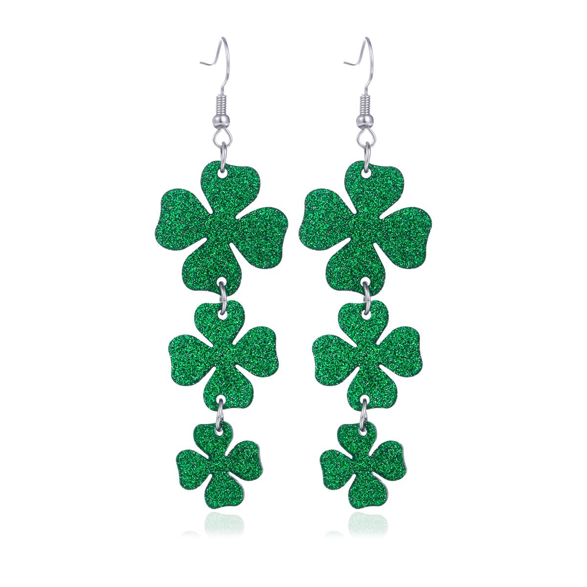 Dreuyet St Patrick's Day Earrings for Women Cute Funny Acrylic Irish Shamrock Dangle Earrings Green Clover Hat Horseshoe Drop Earrings Good Luck St. Patrick's Day Holiday Accessories Jewelry (Triple Shamrock)