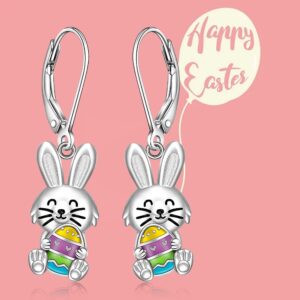 Easter Bunny Earrings for Women Sterling Silver Cute Bunny Rabbit Egg Earrings Dangle Jewelry Easter Holiday Gifts