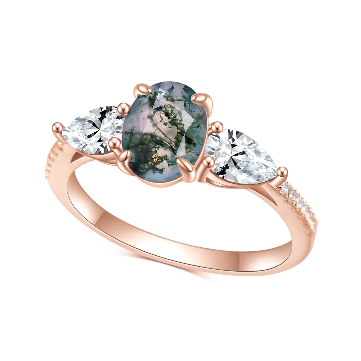 Gem's Beauty Gifts for Her 1.19CT Natural Moss Agate Rose Gold Engagement Ring Sterling Silver Women's Gold Rings Moss Agate Jewelry(Size7)