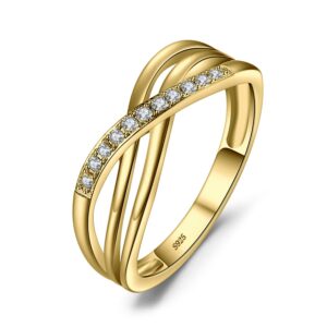 jewelrypalace infinity knot cubic zirconia wedding ring for women, cz 925 sterling silver 14k yellow gold plated promise ring for her eternity bands jewelry set 7.5