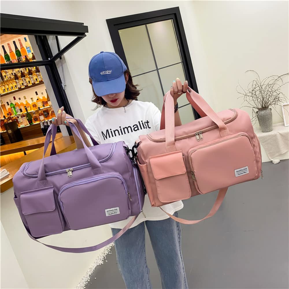 Aesthetic Pocket Cute Gym Bag for Women Sports Tote Travel Bags Carry On with Shoe Compartment for Weekender Tennis Baseball Yoga School