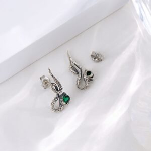 Snake Earrings 925 Sterling Silver Animal Dainty Earrings Green Crystal Snake Stud Earrings Jewelry Gifts for Women