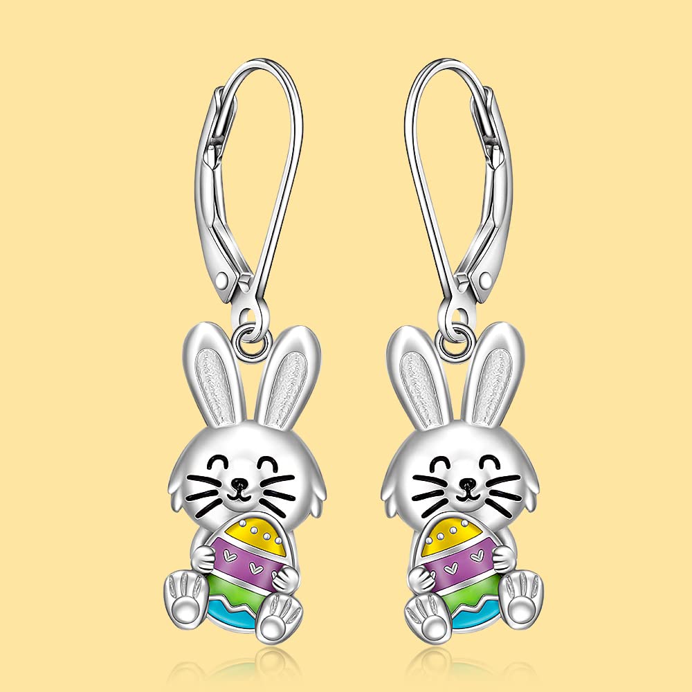 Easter Bunny Earrings for Women Sterling Silver Cute Bunny Rabbit Egg Earrings Dangle Jewelry Easter Holiday Gifts