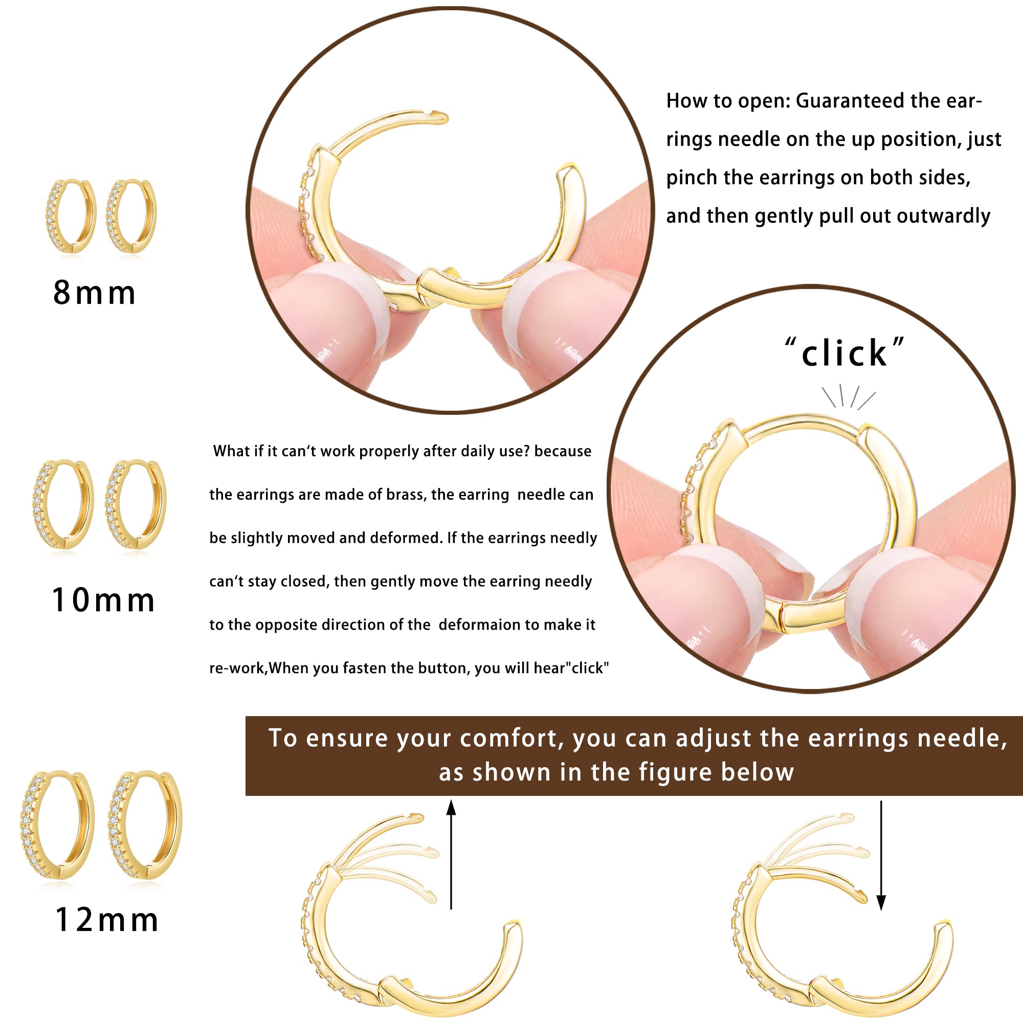 Cuicanstar 9 Pairs Chunky Gold Hoop Earrings Lightweight 14K Gold Hoops Earrings Minimalist Cubic Zirconia Huggie Earrings Set for Women