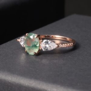 Gem's Beauty Gifts for Her 1.19CT Natural Moss Agate Rose Gold Engagement Ring Sterling Silver Women's Gold Rings Moss Agate Jewelry(Size7)