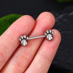 COCHARM 2pcs G23 Solid Titanium Nipple Rings for Women 14g Dog Paw Print Nipple Barbells 14mm Hypoallergenic Nipple Piercing Cute Nipple Jewelry