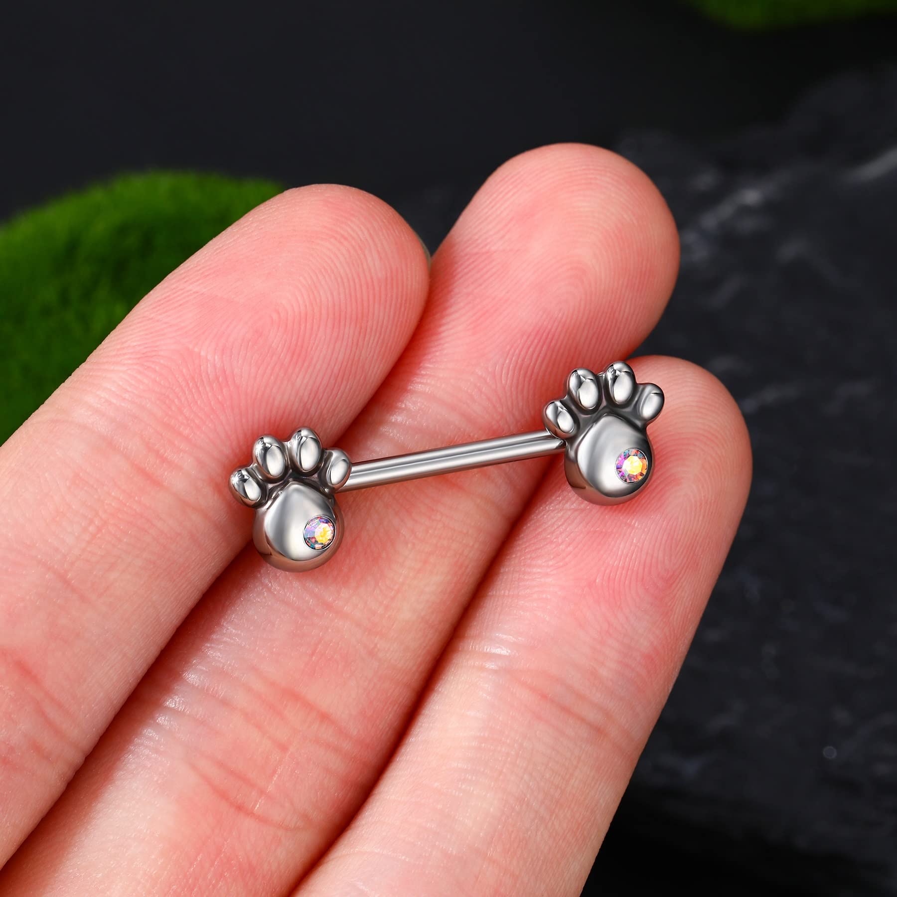 COCHARM 2pcs G23 Solid Titanium Nipple Rings for Women 14g Dog Paw Print Nipple Barbells 14mm Hypoallergenic Nipple Piercing Cute Nipple Jewelry