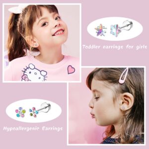 LOYALLOOK Hypoallergenic Screwback Earrings for Women Tiny CZ Pearl Ball Heart Flower Screw Back Earring Studs 316L Stainless Steel Stud Earrings Flatback Multicolored 20G Silver Tone Over 3 Years Old