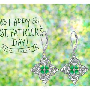 St Patrick’s Day Earrings Sterling Silver Shamrock Earrings Irish Celtic Four Leaf Clover Leverback Earring Green Jewelry Gifts