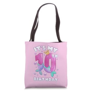 10th birthday, girl, mermaid fin, number 10 tote bag