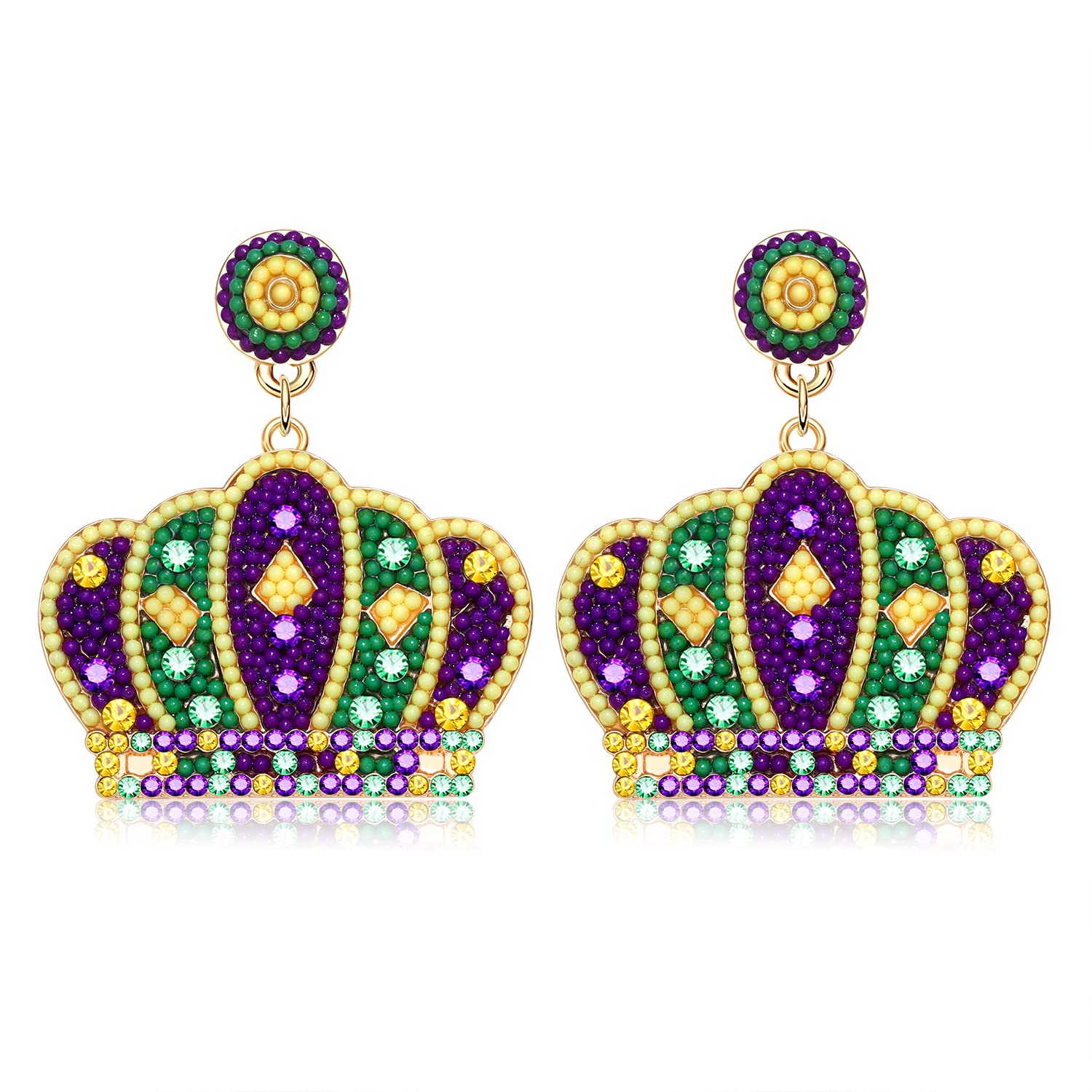 Beaded Mardi Gras Earrings for Women Purple Green Gold Earrings Temps Bons Fleur De Lis Carnival Earrings Jewelry Gifts (Hat)