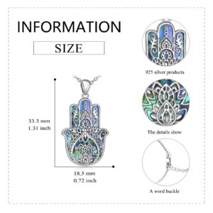 VONALA Hamsa Necklace 925 Sterling Silver Hand of Fatima Necklace Lotus Flower Pendant Good Luck Jewelry Gift for Women Men