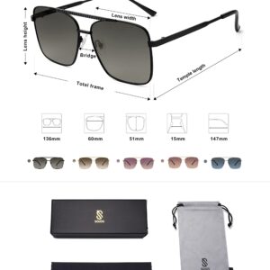 SOJOS Trendy Aviator Sunglasses Womens Oversized Retro Rhinestone Double Bridge Square Women Shades SJ1195 Black Frame Grey Lens