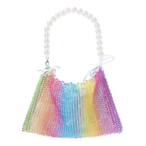 yokawe mini rhinestone purses for women evening handbags sparkly mesh cell phone wallet for vacation club party wedding (rainbow)