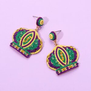 Beaded Mardi Gras Earrings for Women Purple Green Gold Earrings Temps Bons Fleur De Lis Carnival Earrings Jewelry Gifts (Hat)