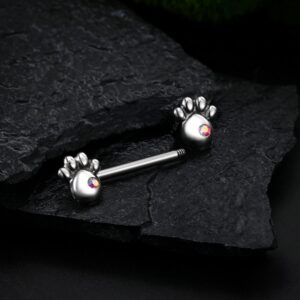 COCHARM 2pcs G23 Solid Titanium Nipple Rings for Women 14g Dog Paw Print Nipple Barbells 14mm Hypoallergenic Nipple Piercing Cute Nipple Jewelry