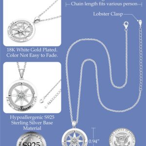 S925 Sterling Silver Compass Necklaces for Women Teen Girls I'd be Lost without You 5A Cubic Zirconia 18K White Gold Plated Jewelry