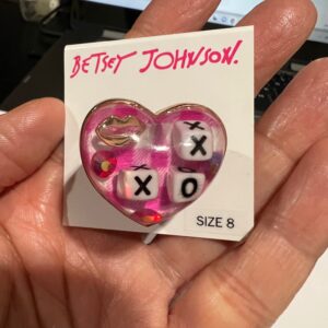 Betsey Johnson Chunky Fuchsia Pink Resin Heart Ring XOX and Gingham Size 8 NWT Valentine's Day Gift Idea Mother's Day XMAS Christmas Present LOVE Heart