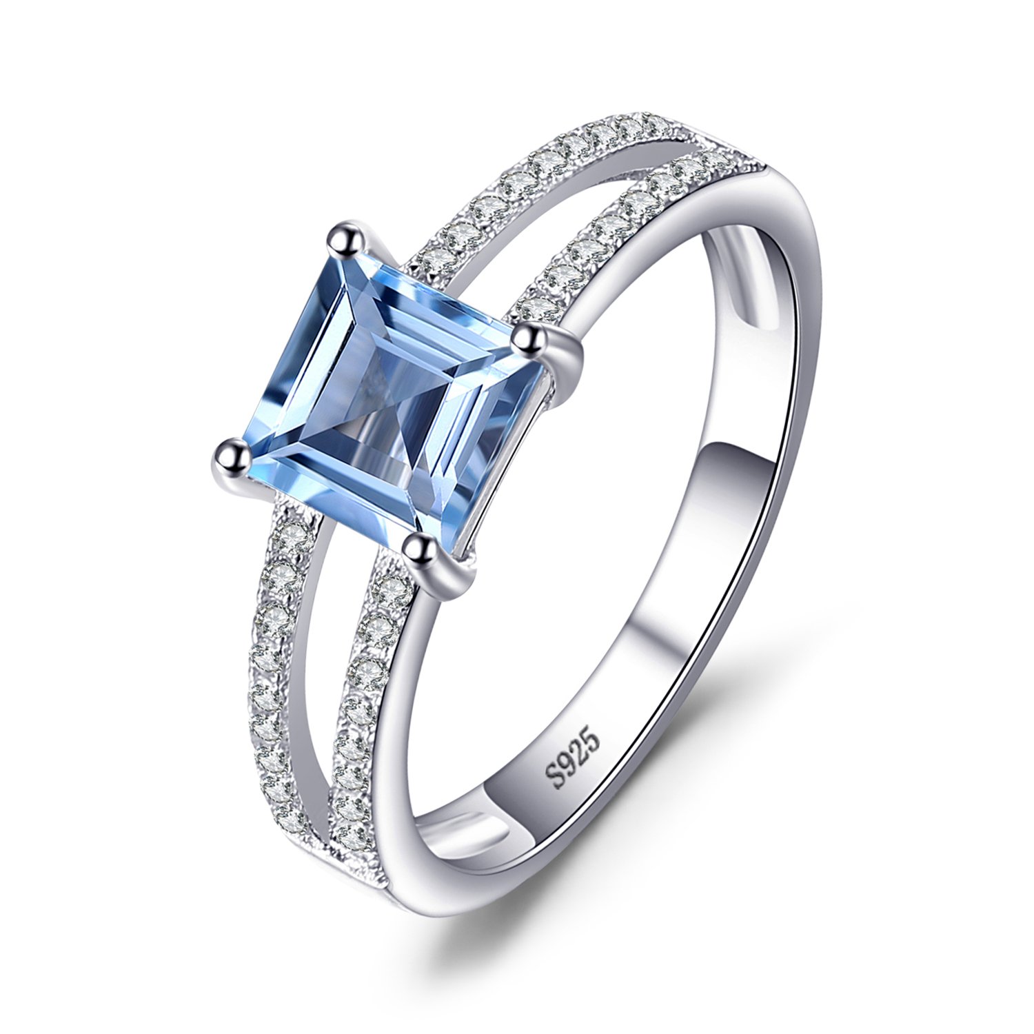 JewelryPalace Princess Cut 1.2ct Genuine Blue Topaz Solitaire Rings for Her, 14K White Gold Plated 925 Sterling Silver Promise Ring for Women, Natural Gemstone jewelry Sets Rings 6.5