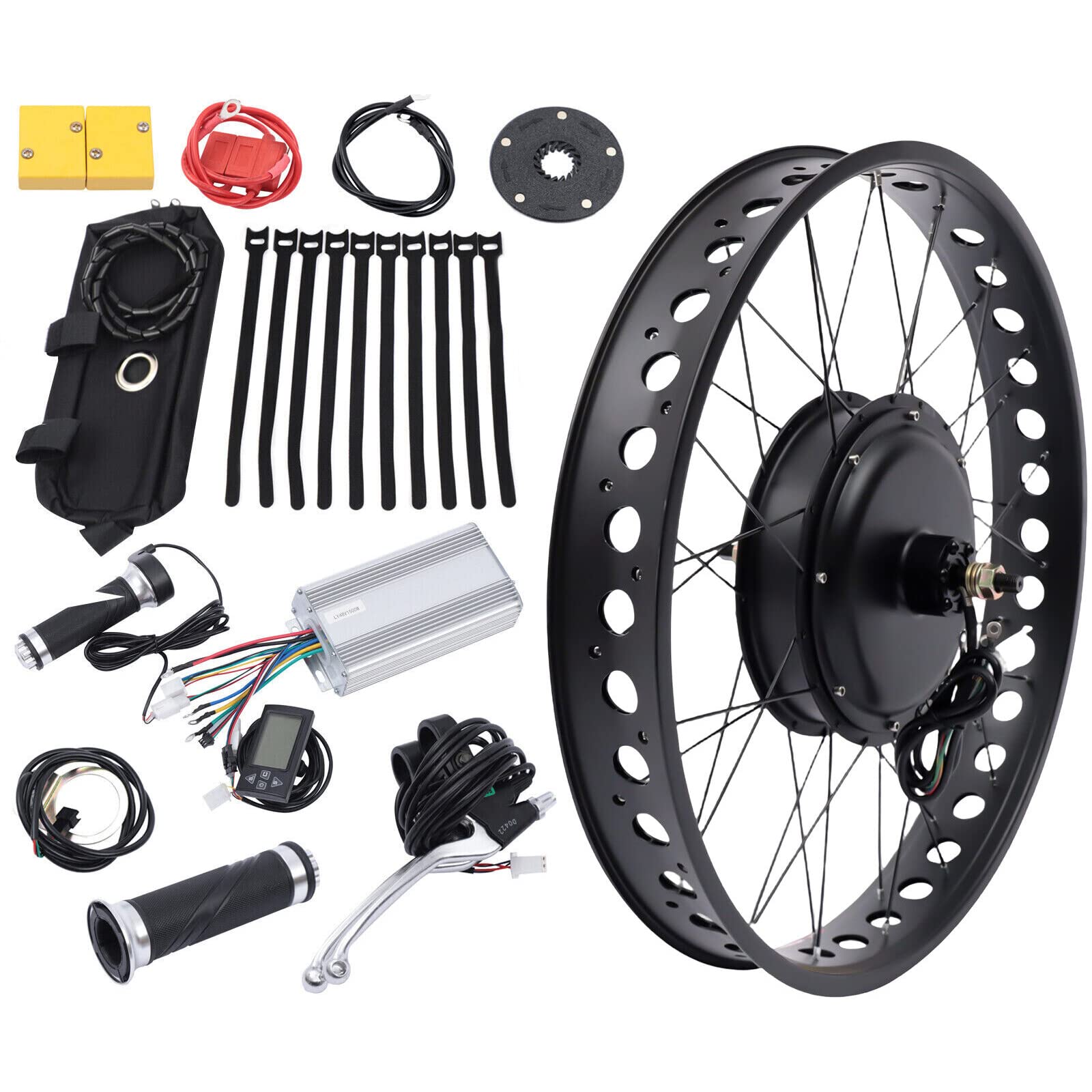 TQSHOoP 26" E-Bike Conversion Kit, 48V 1500W Electric Bike Rear Wheel Hub Motor Conversion Kit with LCD Display, Electric Bicycle Hub Motor Kit for Fat Tire