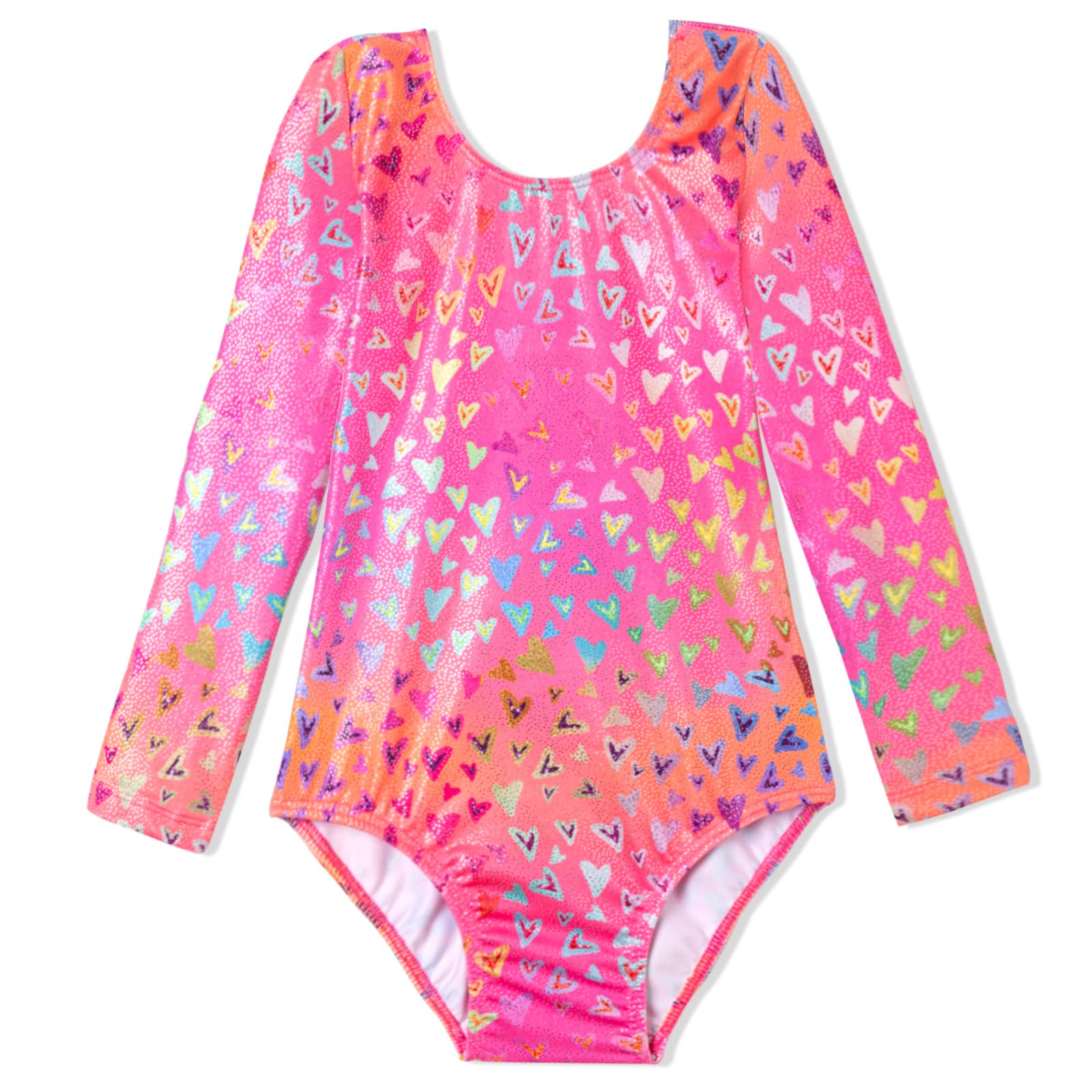 Domusgo Leotards for Girls Gymnastics Size 7-8 Years Old Shiny Rainbow Loves Outift Sparkle Cute One-Piece Nenon Love Heart Leo for Kids Gym Exercises