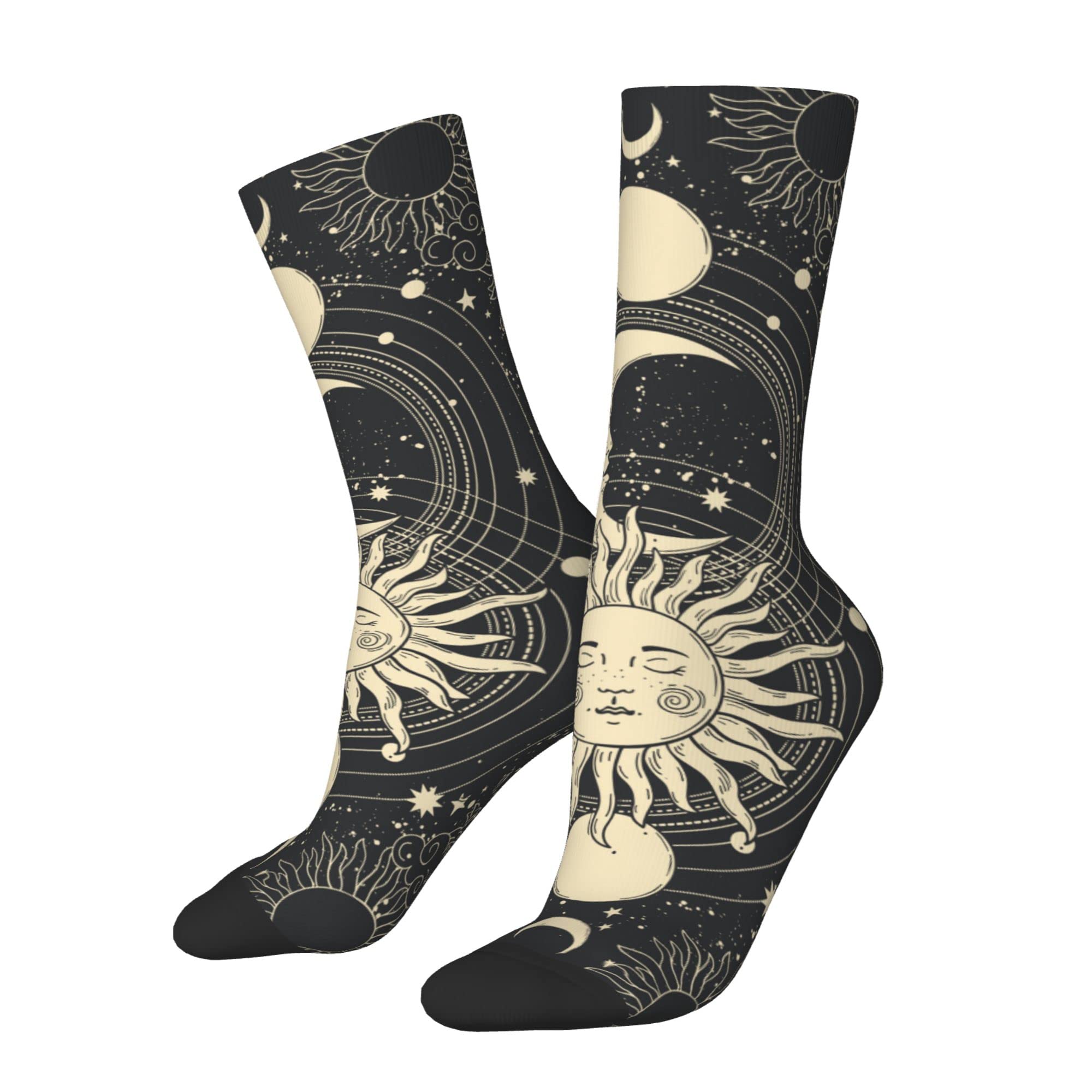 AOWULA Moon and Sun Socks for Men/Women Gift Novelty Crew Funny Crazy Tube Socks