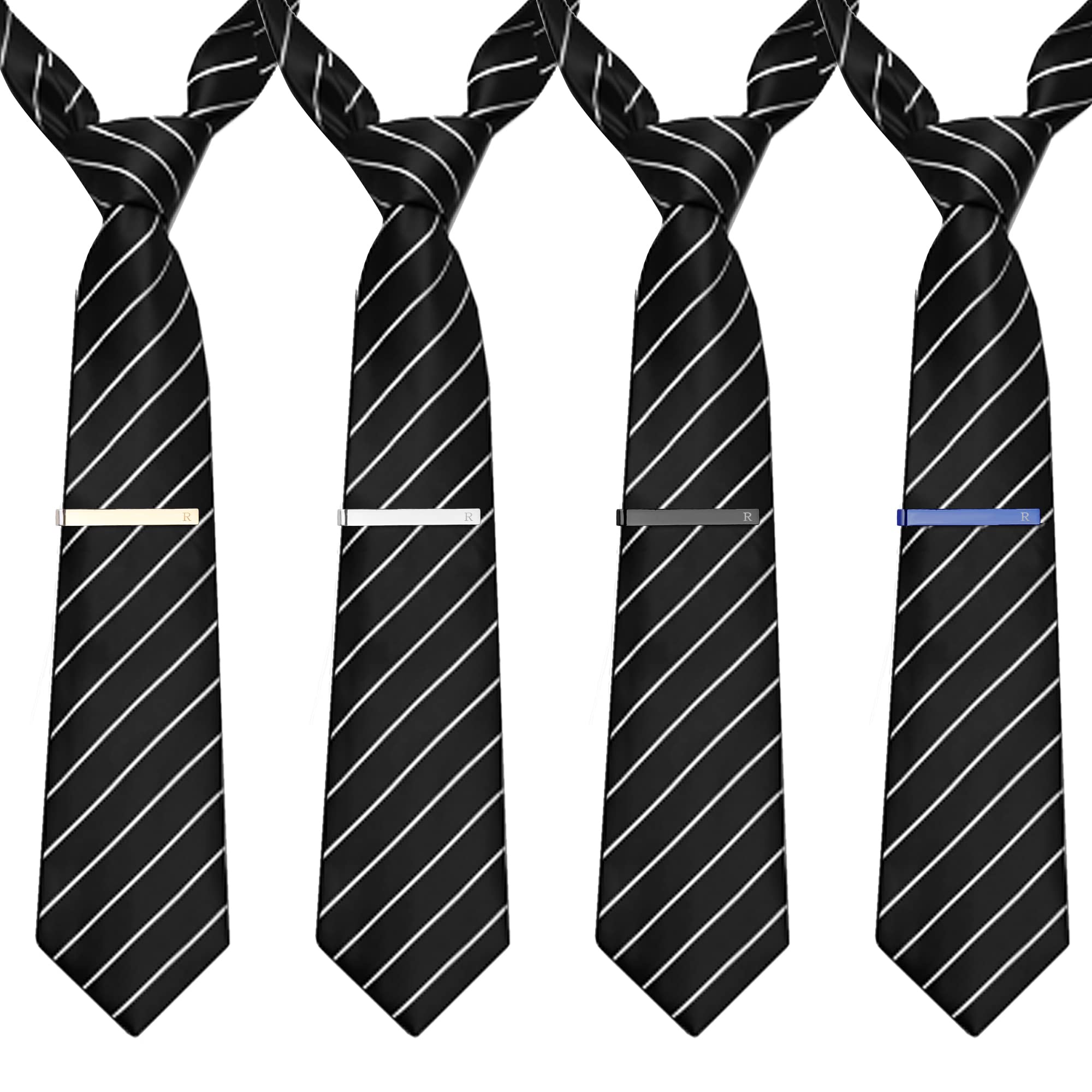 LOYALLOOK Initial Tie Clips for Men Set Tie Bar Black Blue Gold Silver Tie Clip Gift for Men Husband Letter R